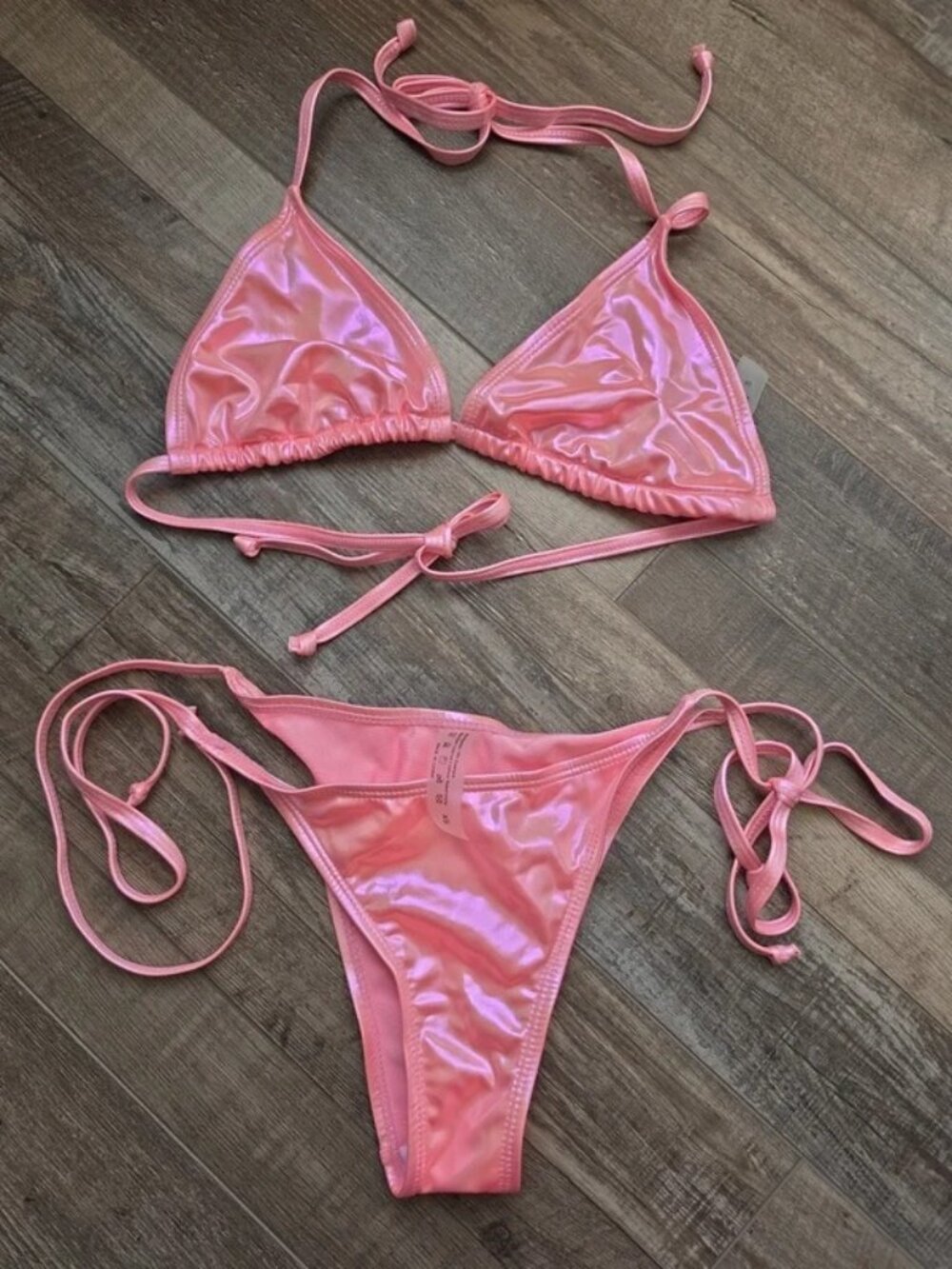 Fashion Nova iridescent pink bikini XS New Y2K beach vacation